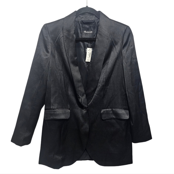 New MADEWELL Satin Oversized Blazer in True‎ Black Size 00 - Picture 2 of 11